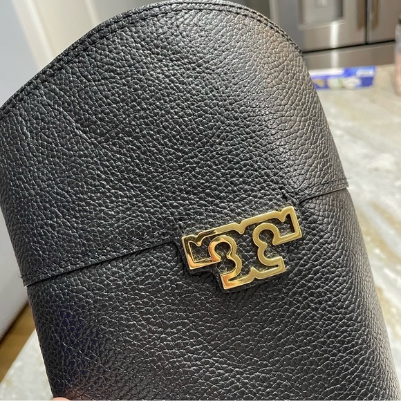 Tory Burch Joanna Riding Boots Pebbled Leather Black Boots Women’s - Picture 6 of 11